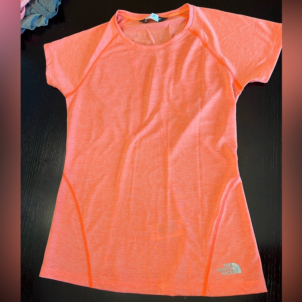 Neon coral north face dri fit shirt
